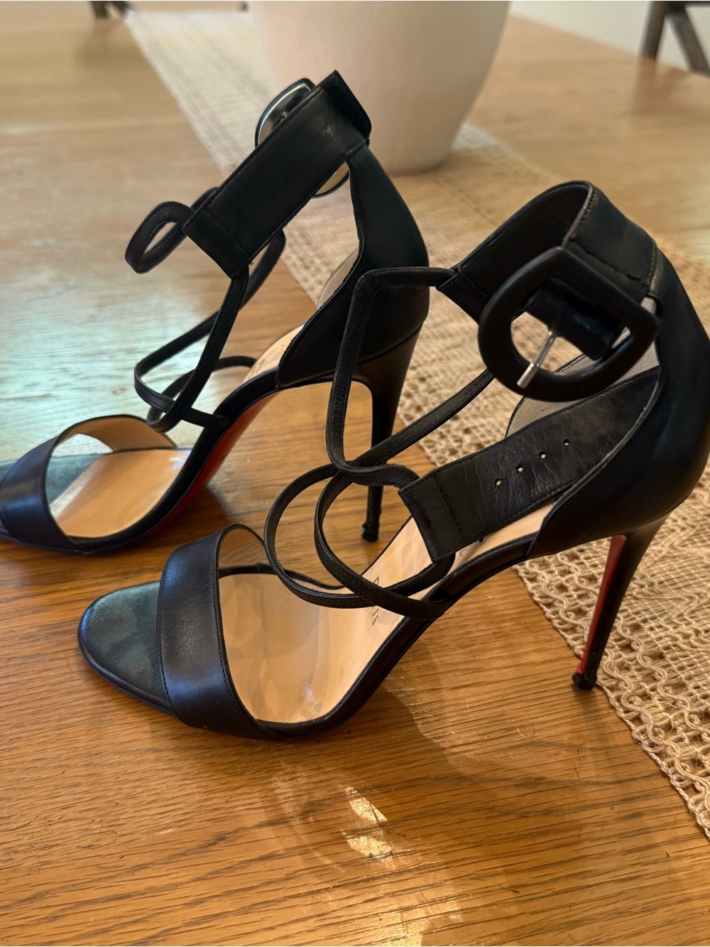 Christian Louboutin Black Leather Strappy High Heel Sandals - Picture 2 of 5